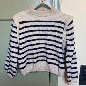 Rosae Paris Cream & Navy Striped Turtleneck Sweater